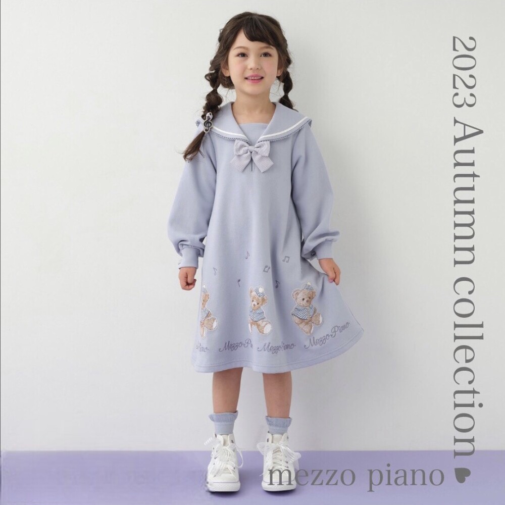 女性が喜ぶ♪ くまアップリケ🐻セーラーカットワンピース✨ | メゾピアノ ワンピース