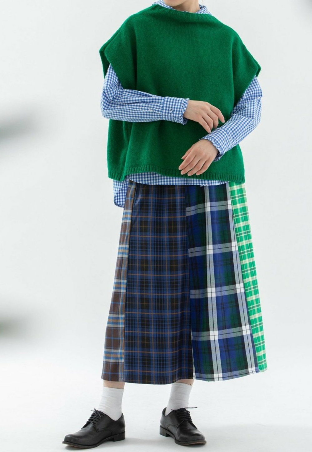 【6階ノップドゥノッド】mixチェックのフレアスカート