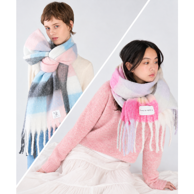 ＜アニエスベー ボヤージュ＞ブロックチェックマフラー🧣入荷