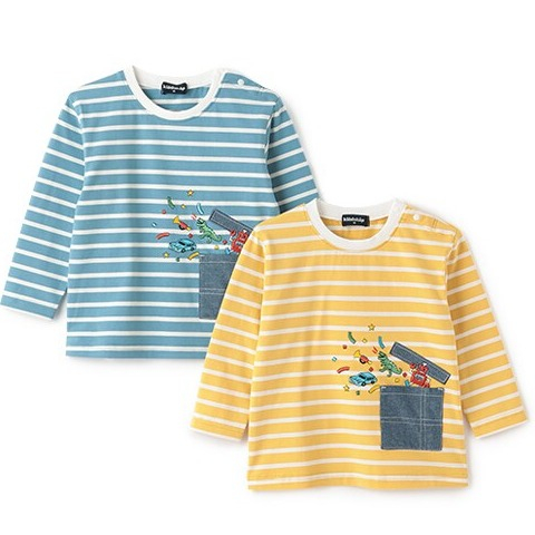 ポケットからロボットボーダー長袖Tシャツ